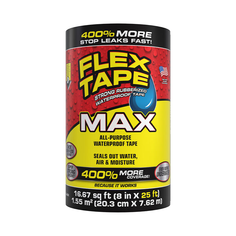 Flex Tape MAX Rubberized Waterproof Tape, 8" x 25' Roll, Black image number 1