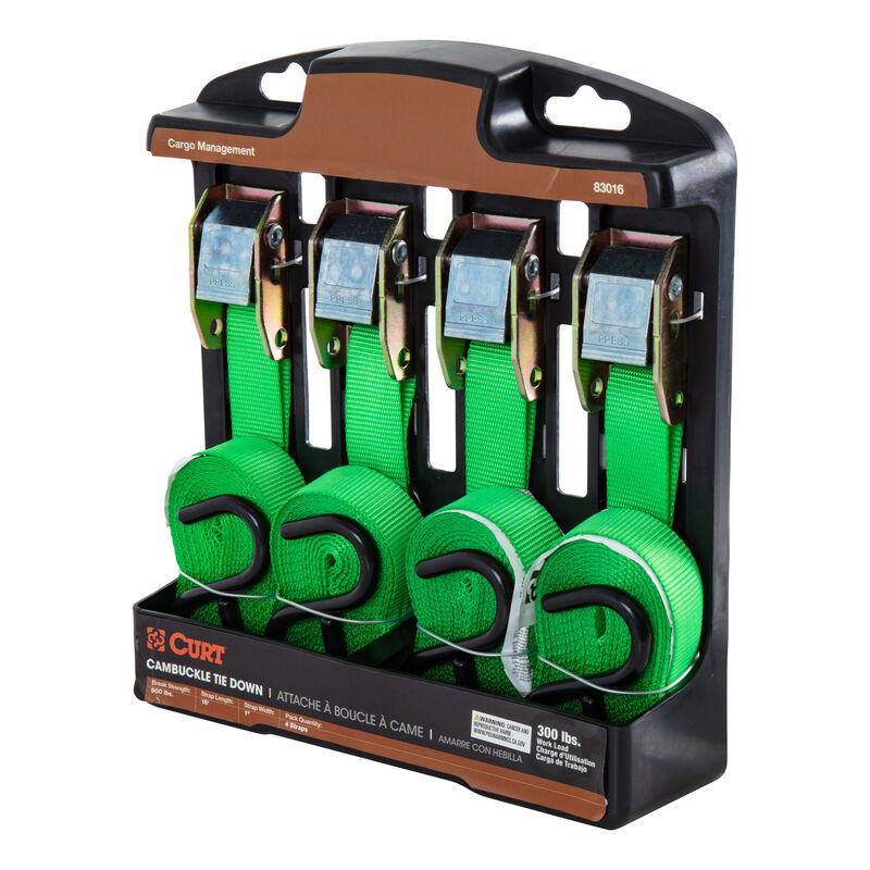 CURT 16' Dark Green Cargo Straps with S-Hooks, 300 lbs., 4-Pack image number 2