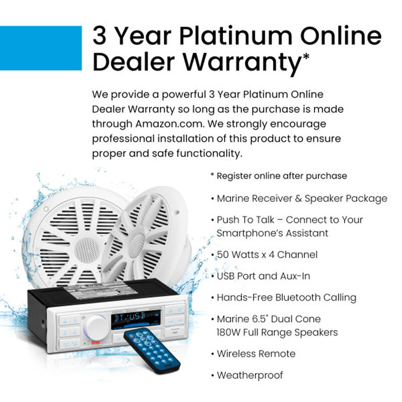 Boss Audio Systems MCK500WB.6 Marine Stereo Package with Two 6.5" Speakers image number 6