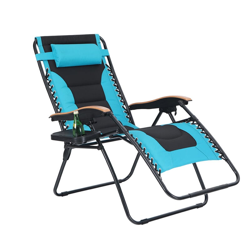Padded Zero Gravity Chair XL with Wooden Pattern Armrest, Aqua image number 1