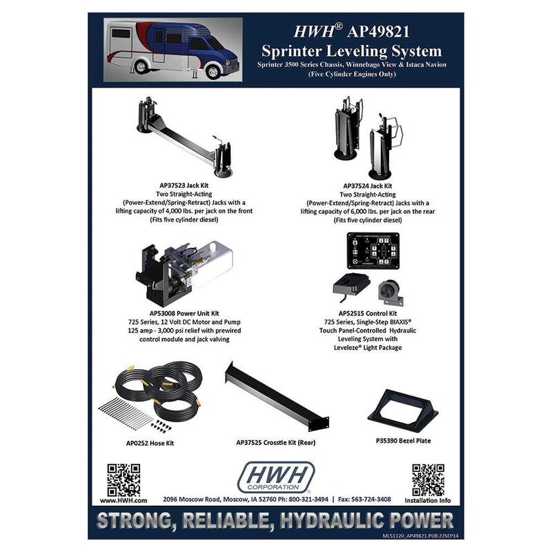 HWH Leveling System 725S for Select Sprinter 3500 Class B  Motorhomes with 5-Cyl. Engine image number 2