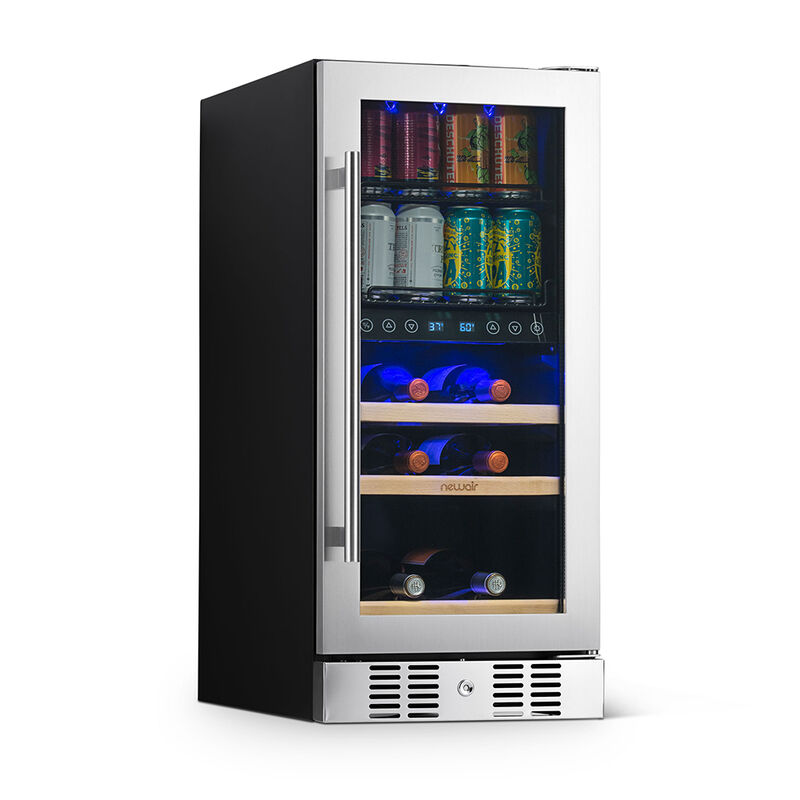 NewAir 15" Premium Built-In Dual Zone 9 Bottle/48 Can Wine and Beverage Fridge, Stainless Steel image number 1