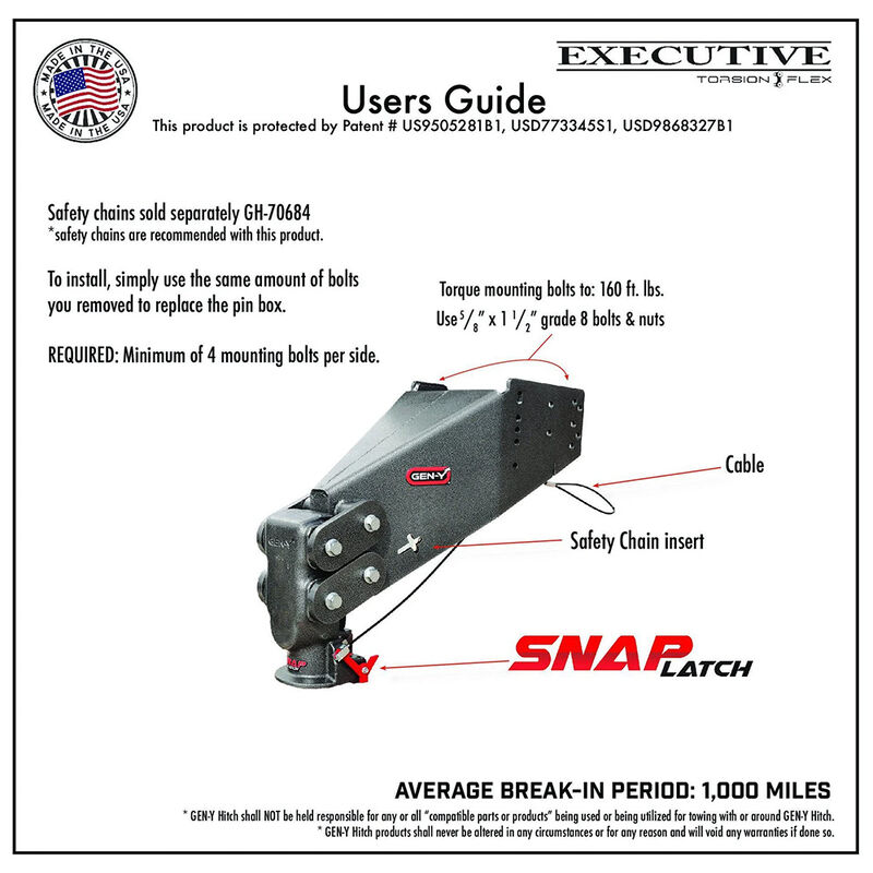 Gen-Y Hitch Executive SnapLatch Rhino 5th Wheel Pin Box Replacement with Gooseneck 2-5/16" Coupler, 2.5K-4.5K Pin Weight, 30K Towing image number 14