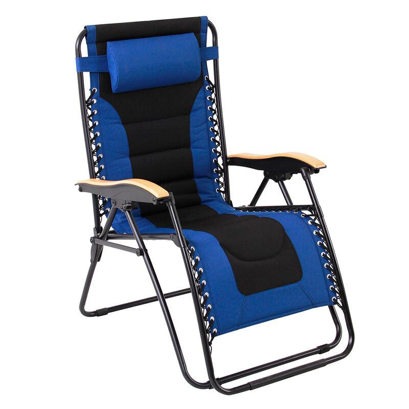 Padded Zero Gravity Chair XL with Wooden Pattern Armrest, Blue and Black image number 1