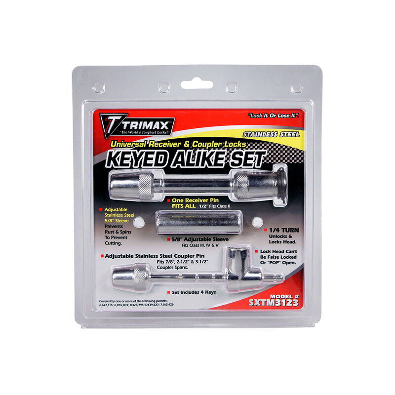 Trimax Universal Keyed-Alike Receiver Coupler Lock Set, 1/2" - 5/8" x 2-3/4" Receiver and 7/8" - 3-1/2" Span Coupler image number 1