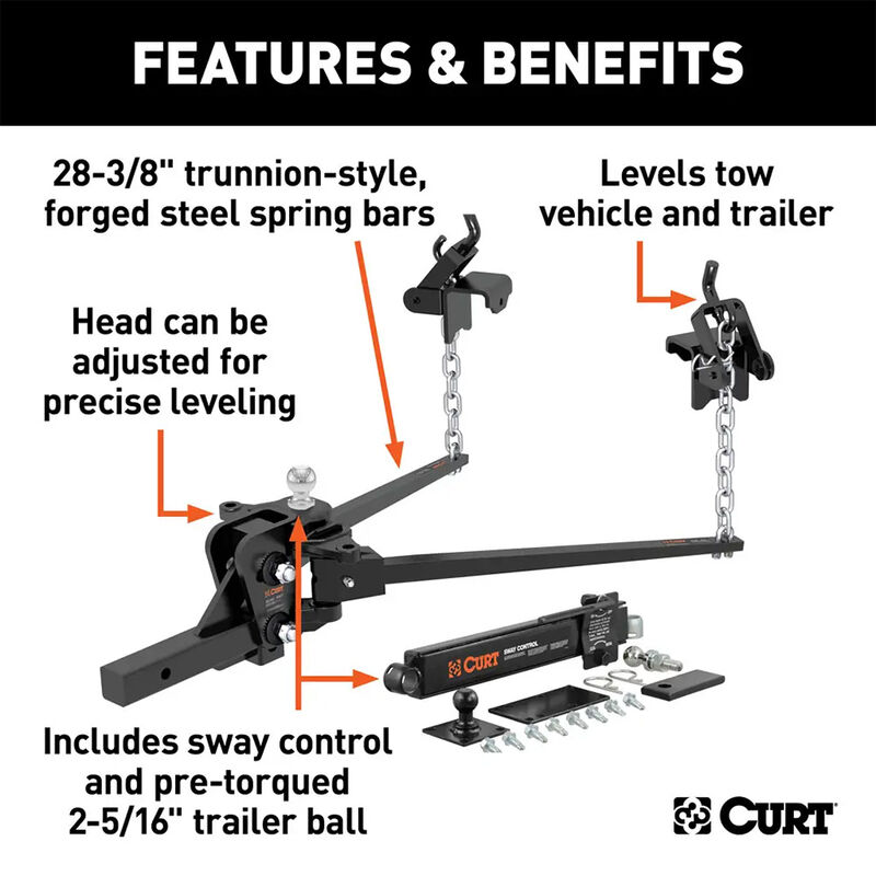 Curt Trunnion Bar Weight Distribution Hitch With Sway Control, 15K image number 6