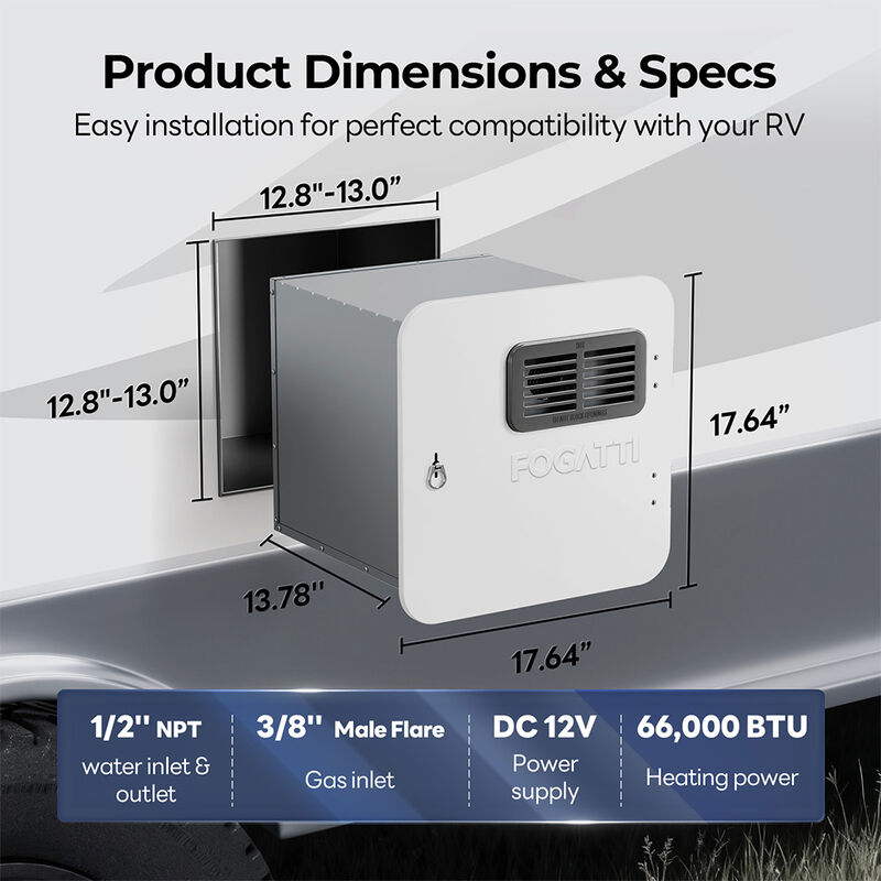 Fogatti InstaShower Ultra 66K BTU RV Water Heater w/ White Trim image number 7