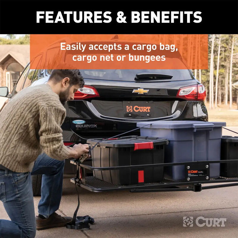 CURT 60" x 24" Black Steel Basket Cargo Carrier, Folding Shank image number 8