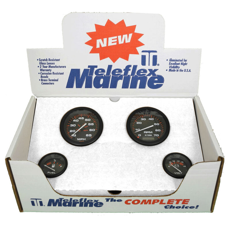 Sierra Amega 4-Gauge Set, Tachometer, Voltmeter, Water Temp, Oil Pressure image number 1