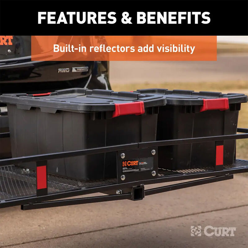 CURT 60" x 24" Black Steel Basket Cargo Carrier, Folding Shank image number 12