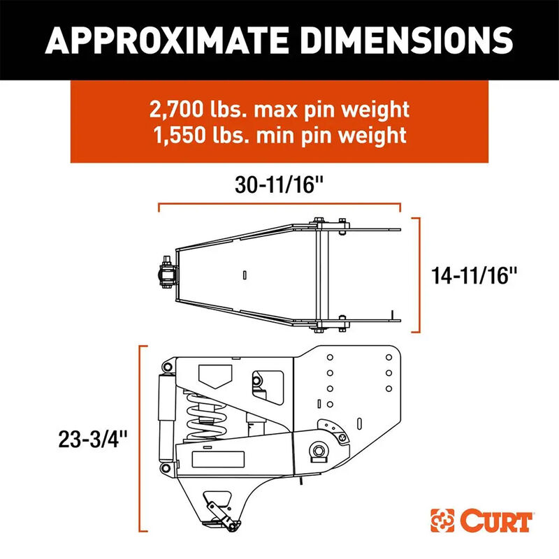 CURT Helux Coil-Spring Gooseneck Pin Box, 2,700 lbs. Pin Weight, 20,000 lbs. Capacity image number 6