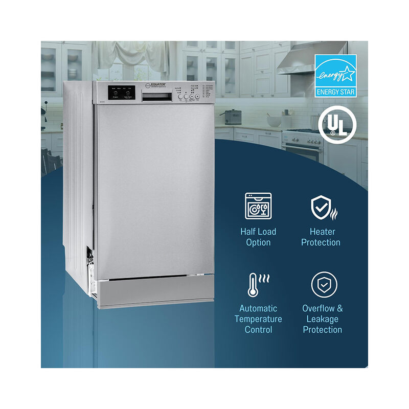 Equator 18" Built in Dishwasher 10 Place Setting 8 Wash programs half Load Sensor Wash 110V Energy Star Rated in White image number 13