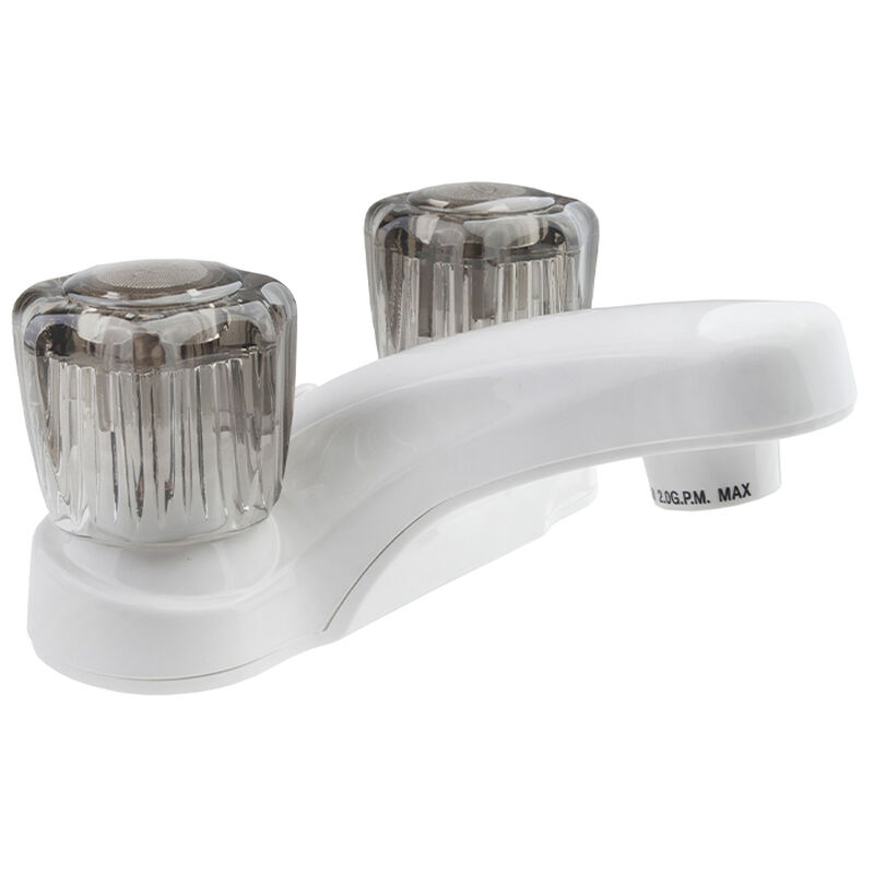 Dura Faucet RV Lavatory Faucet with Smoked Acrylic Knobs, White image number 1