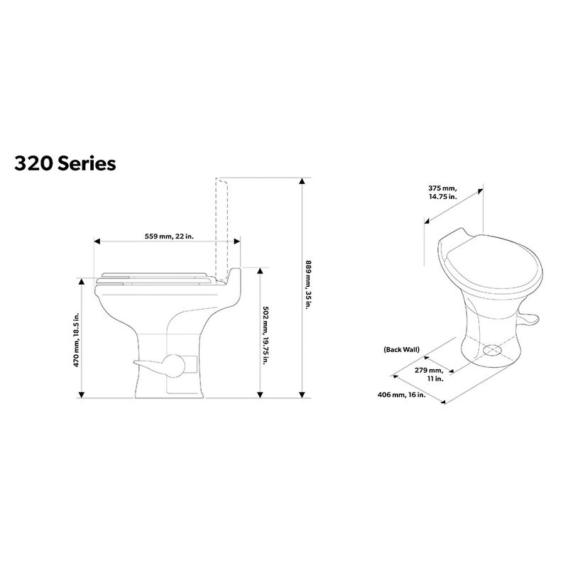 Dometic 320 Series Standard Height Gravity RV Toilet with Elongated Ceramic Bowl image number 2