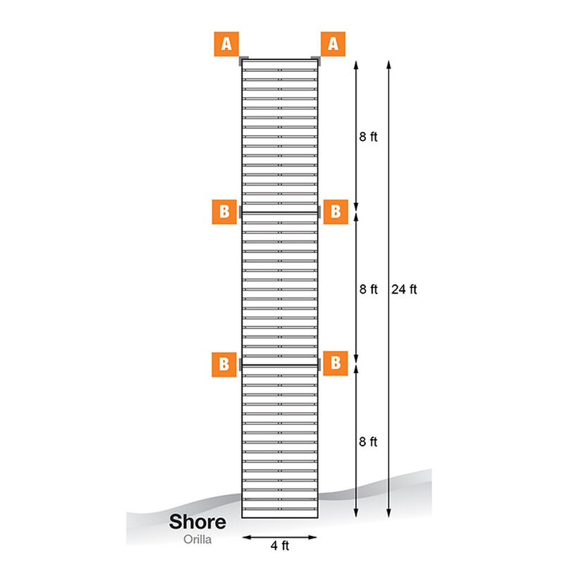 Tommy Docks 24' Straight Aluminum Frame With Cedar Decking Complete Dock Package image number 2