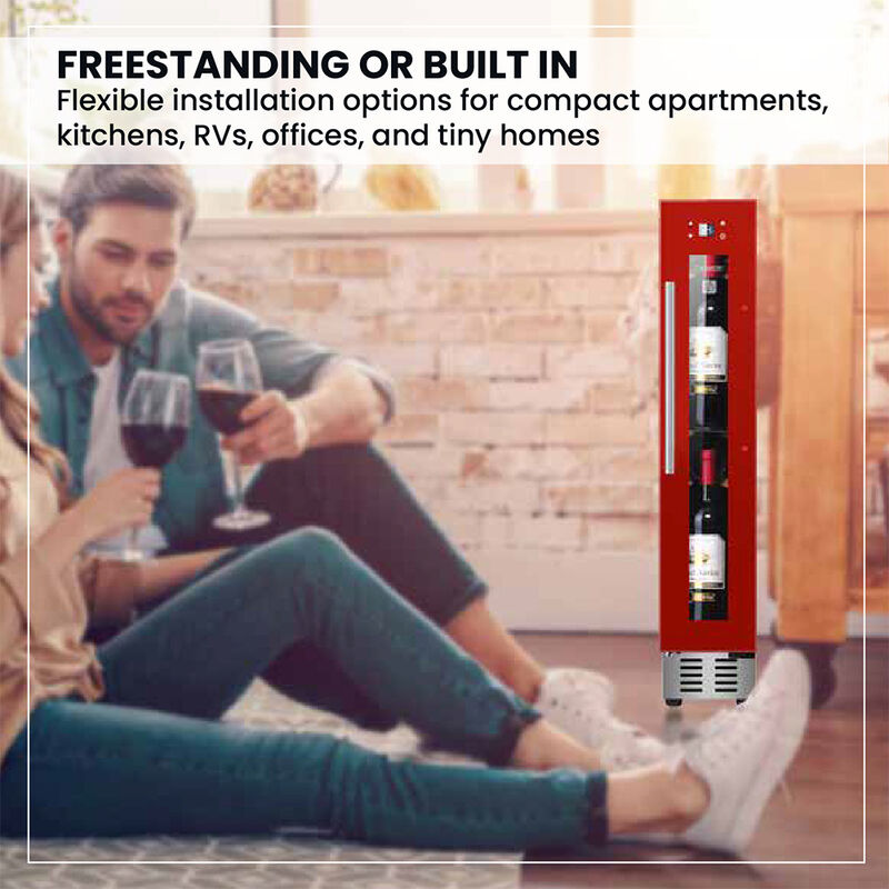 Equator 9-Bottle Wine Cooler Refrigerator w/7 LED Light Freestanding/Built, Single Temperature Reversible Door, Red image number 2