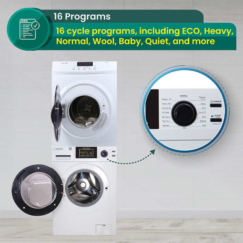 Equator Apartment Stackable 15-lb. Washer + 3.5 cu.ft. Vented Dryer, 110V, White image number 7