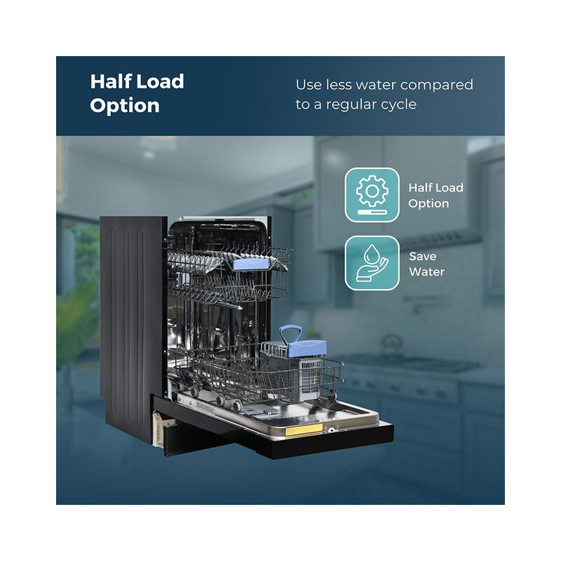 Equator 18" Built in Dishwasher 10 Place Setting 8 Wash programs half Load Sensor Wash 110V Energy Star Rated in Black image number 6