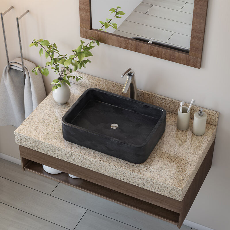 A&E Bath and Shower Heidi Stone Vessel Rectangular Bathroom Sink image number 2