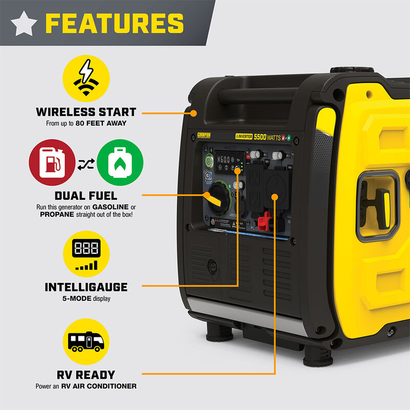 Champion 5500-Watt Dual-Fuel RV-Ready Portable Inverter with CO Shield and Remote Start image number 5