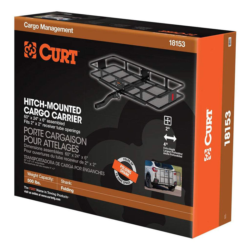 CURT 60" x 24" Black Steel Basket Cargo Carrier, Folding Shank image number 10