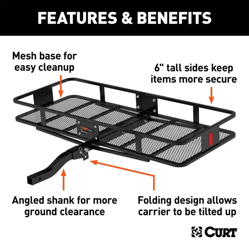 CURT 60" x 24" Black Steel Basket Cargo Carrier, Folding Shank image number 3