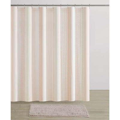 Enclave 15-Piece Bathroom Set with Shower Curtain and Bath Mat, Blush Stripe