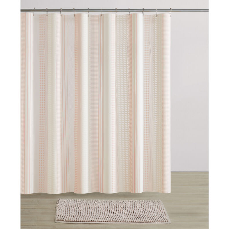 Enclave 15-Piece Bathroom Set with Shower Curtain and Bath Mat, Blush Stripe image number 1
