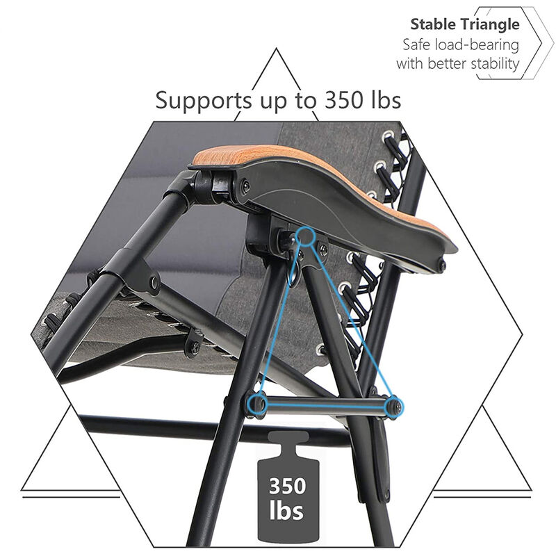 Padded Zero Gravity Chair XL with Wooden Pattern Armrest, Gray image number 4