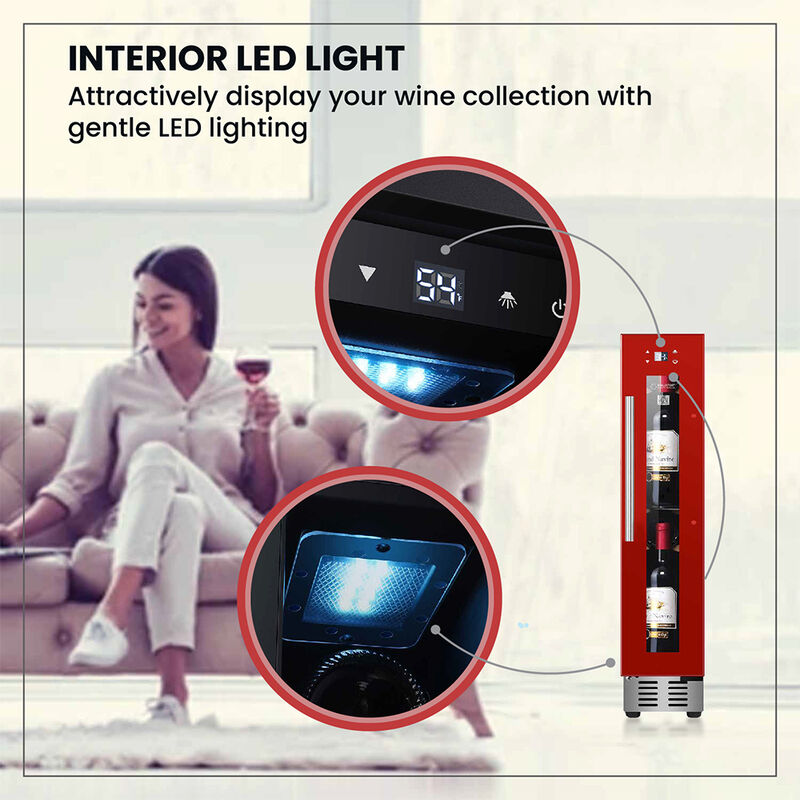 Equator 9-Bottle Wine Cooler Refrigerator w/7 LED Light Freestanding/Built, Single Temperature Reversible Door, Red image number 16