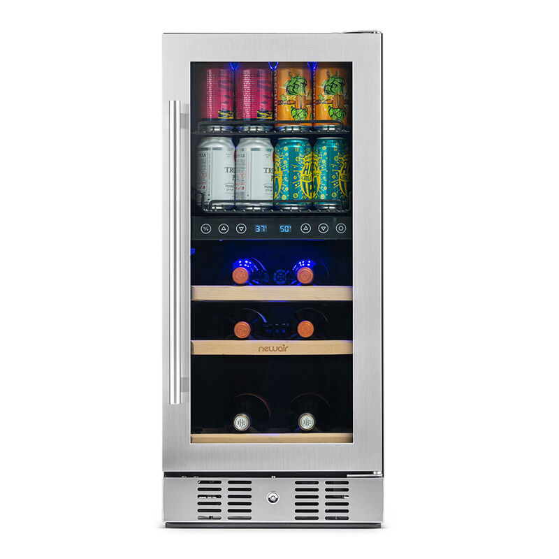 NewAir 15" Premium Built-In Dual Zone 9 Bottle/48 Can Wine and Beverage Fridge, Stainless Steel image number 2