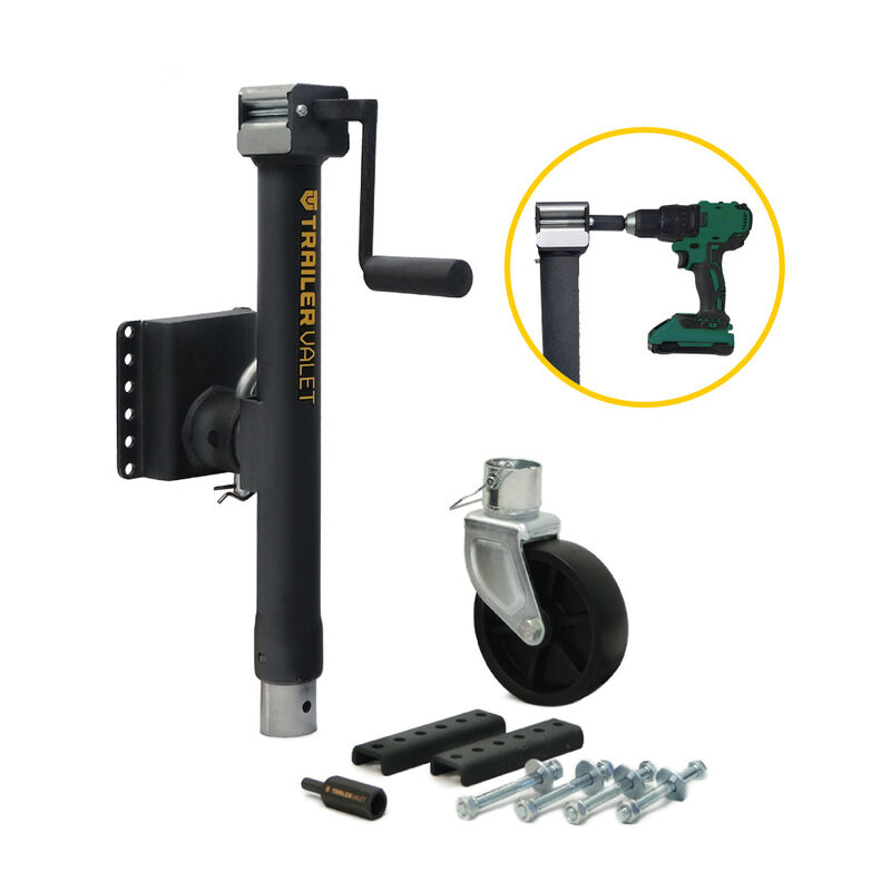 Trailer Valet 5,000 lbs Side Pipe Mount Bracket Drill Jack w/ Wheel image number 4