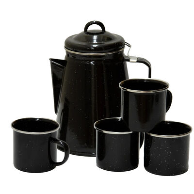 Stansport Enamel Percolator Coffee Pot and 4-Mug Set