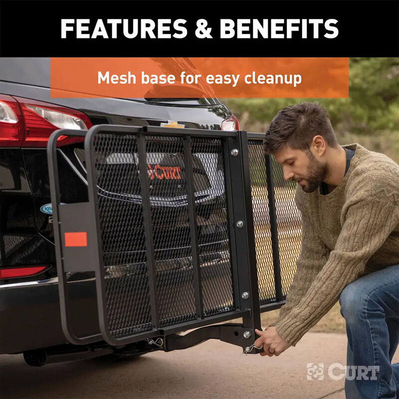 CURT 60" x 24" Black Steel Basket Cargo Carrier, Folding Shank image number 13