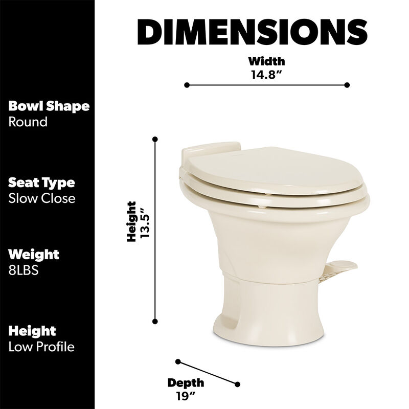 Dometic 311 Series Low Profile Gravity RV Toilet with Ceramic Bowl, Bone image number 3
