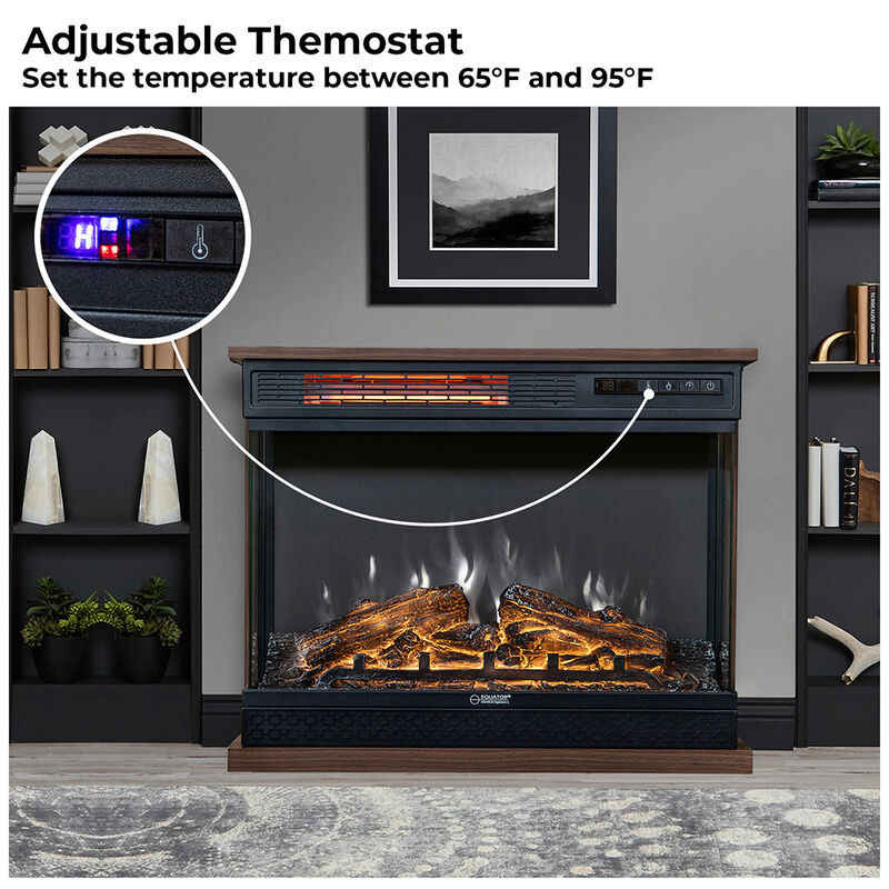 Equator 26" Portable/Freestanding Electric Fireplace, Walnut Brown w/Flame log effect Infrared Quartz image number 13