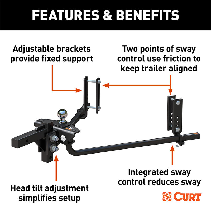 Curt TruTrack 2P Round Bar Weight Distribution Hitch, 10K image number 5