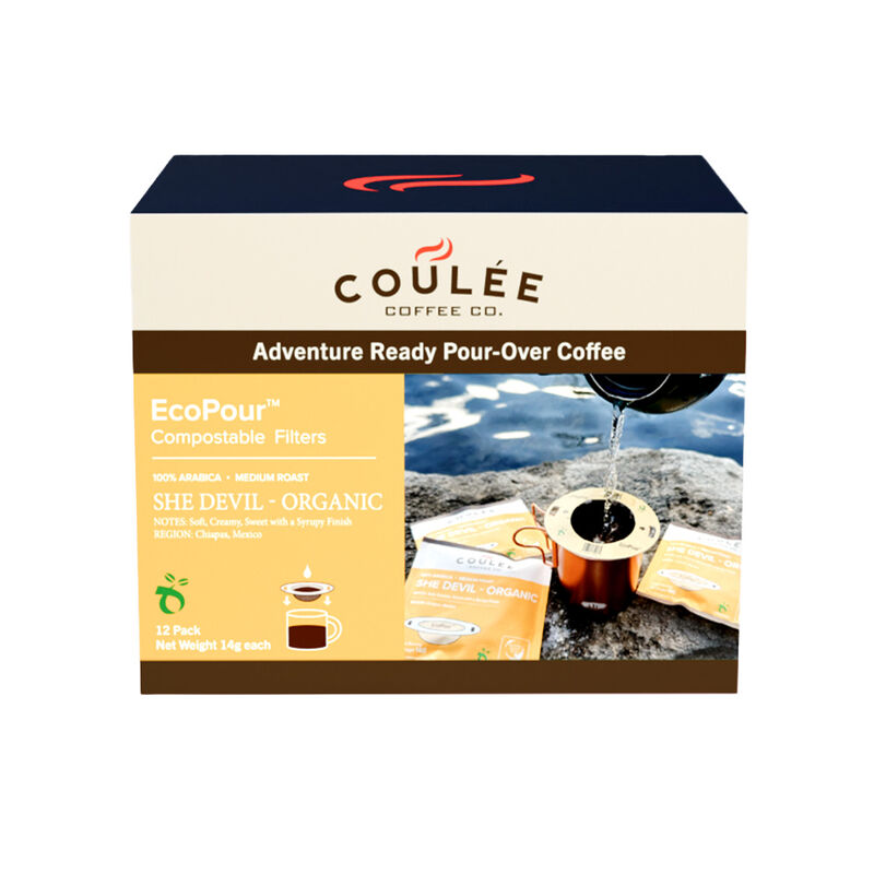 Coulee She-Devil Organic Coffee, 10 Pre-Filled EcoPour Filters image number 1