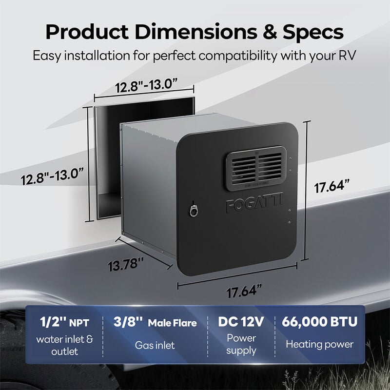 Fogatti InstaShower Ultra 66K BTU RV Water Heater w/ Black Trim image number 8