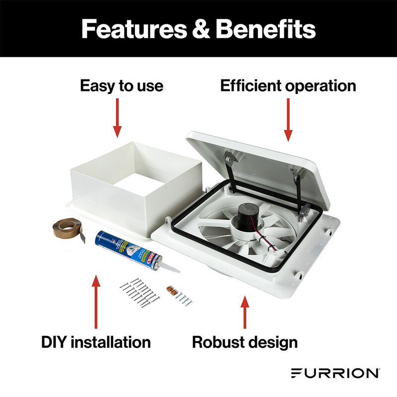 Furrion RV 14" Roof Vent Fan with Lid, White image number 3