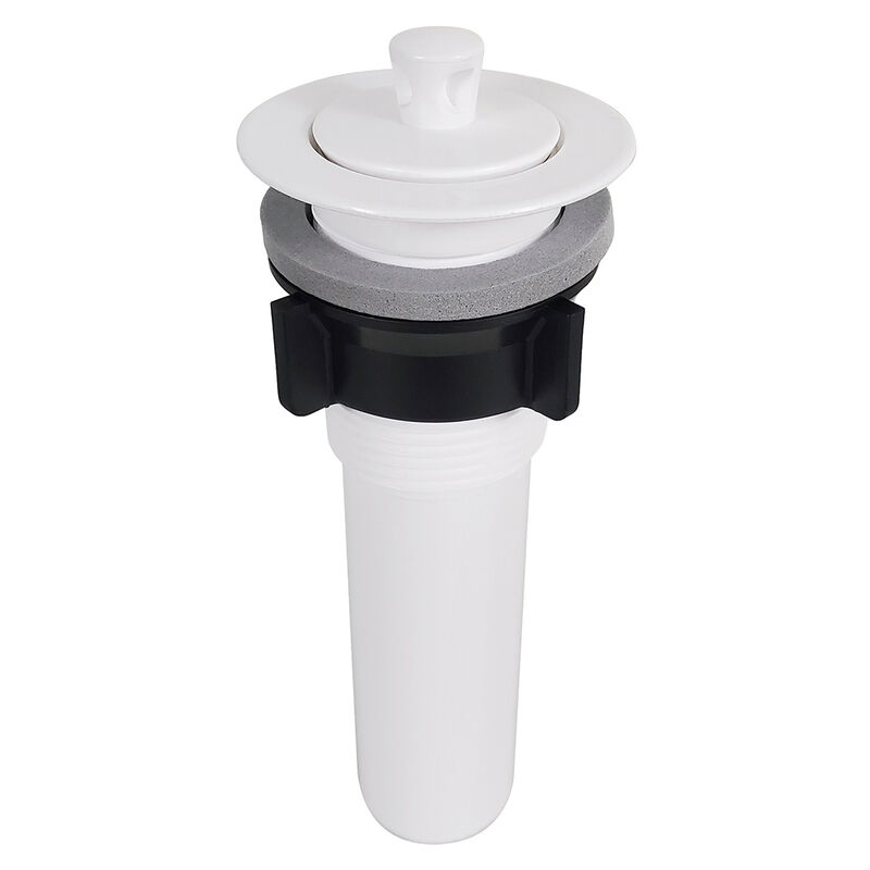 ICON Technologies RV Drain for Lavatory Sink, Plastic with Stopper and Flange, 1-1/4" x 5", White image number 1