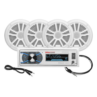 Boss MCK632WB.64 AM/FM/MP3/USB Bluetooth Receiver Package w/Four 6.5" Speakers