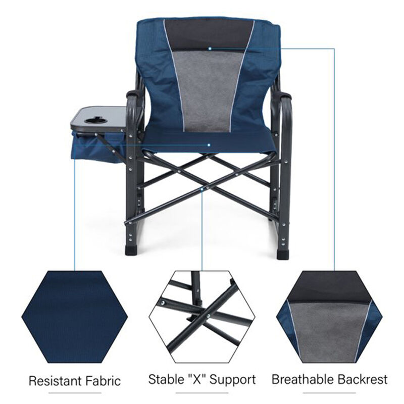 Oversized Directors Camping Chair with Cooler Bag & Side Table, Navy image number 2