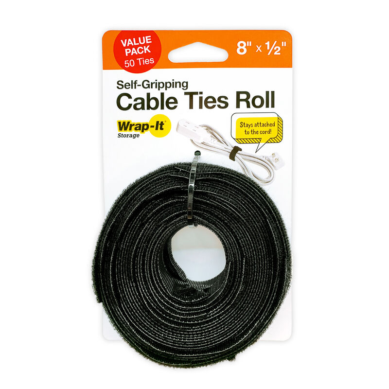 Wrap-It 8" x 1/2" Self-Gripping Cable Ties Roll, 50-Pack image number 1