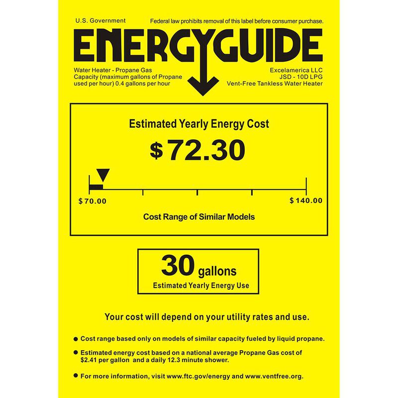 Excel Vent-Free Tankless Propane Water Heater, Low Pressure Startup, 1.6GPM image number 6
