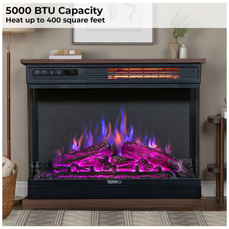 Equator 26" Portable/Freestanding Electric Fireplace, Walnut Brown w/Flame log effect Infrared Quartz image number 15