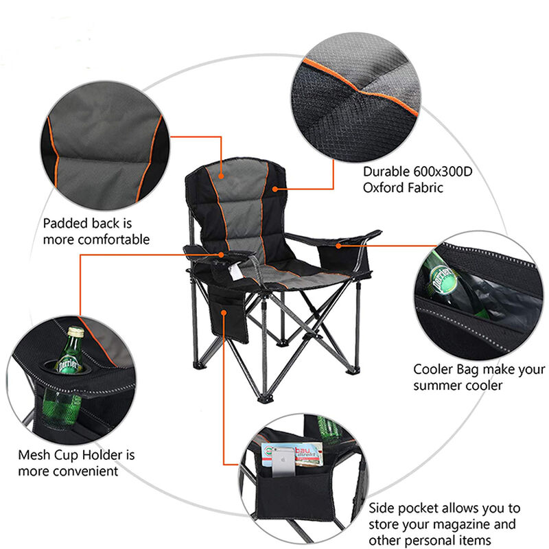 Oversized XL Padded Folding Chair, Black and Gray image number 5