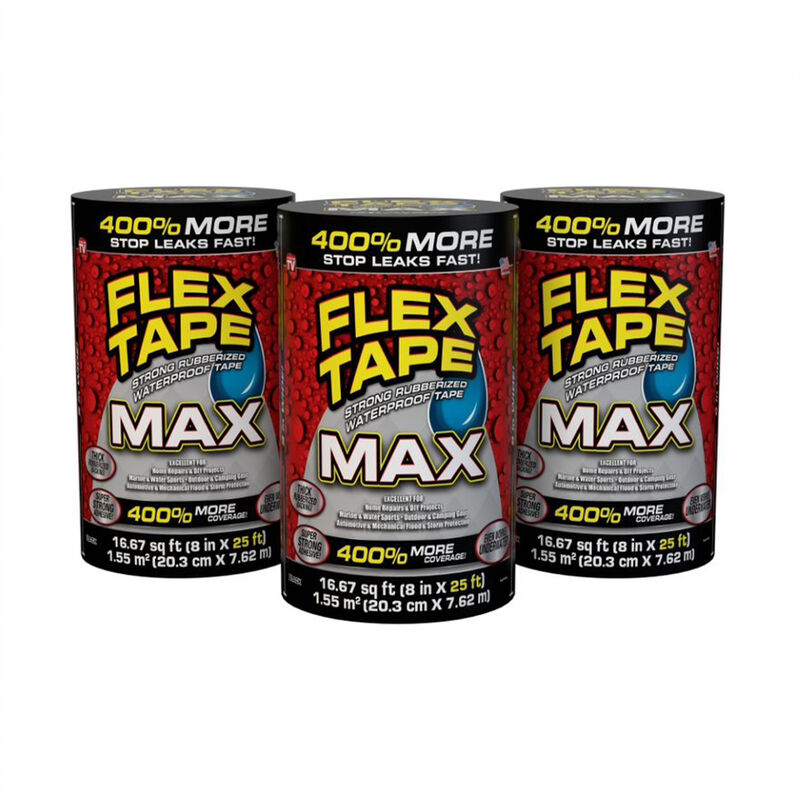 Flex Tape MAX Rubberized Waterproof Tape, 8" x 25' Roll, Black image number 1