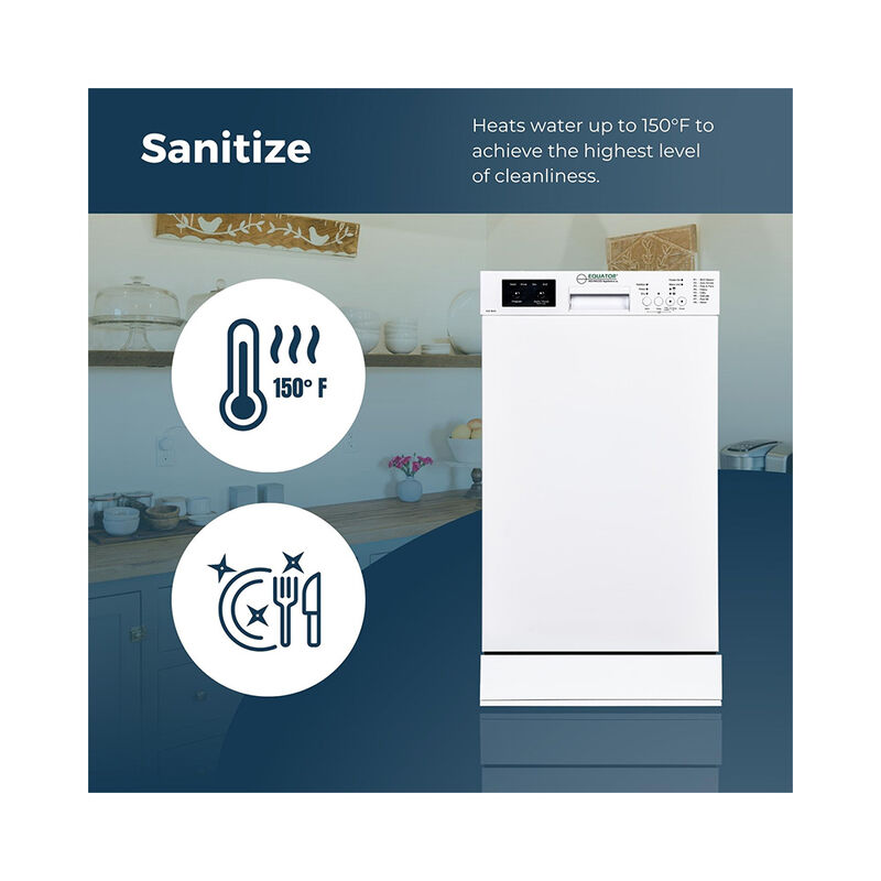 Equator 18" Built in Dishwasher 10 Place Setting 8 Wash programs half Load Sensor Wash 110V Energy Star Rated in Black image number 8