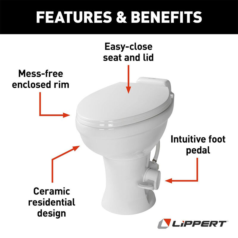Lippert Flow Max RV Toilet with Elongated Seat, Standard 18"H Seat image number 3